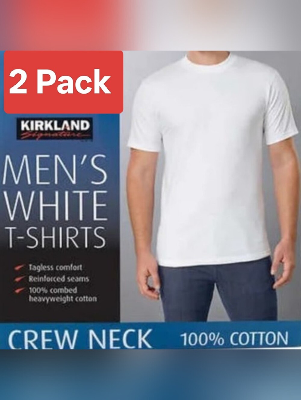 New! 2-pack Kirkland Signature White Men’s Heavyweight Crew Neck Tee Select Size